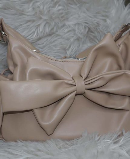 Beige Bow Accent Shoulder Bag
